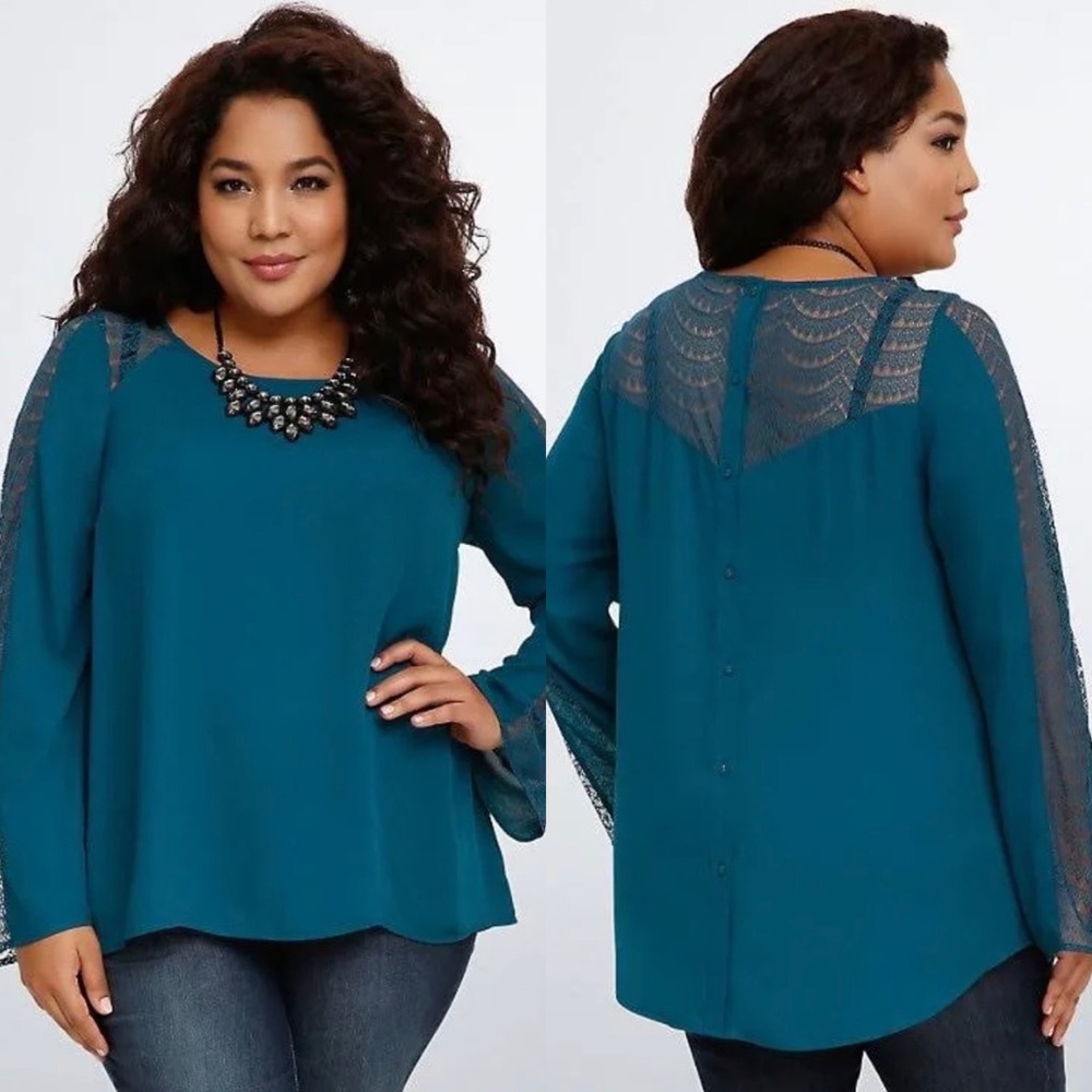 NWT TORRID Teal Lace Sleeve Blouse  Size 2X